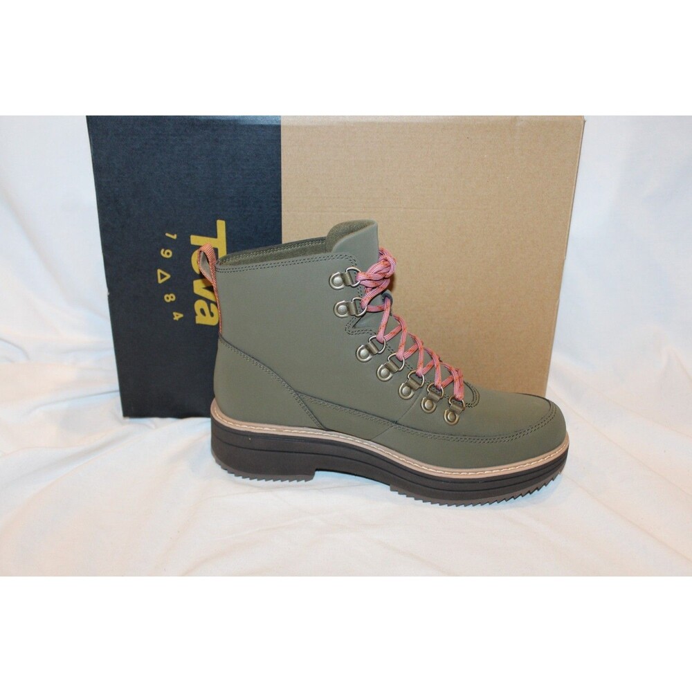 Teva Women's Leather Midform Combat Lace Up Boots Dark Olive NEW SZ 9 - Picture 5 of 6